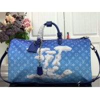 Fashion Louis Vuitton Sky Blue and Cloud White Keepall Bandouliere 50 Bag M42001