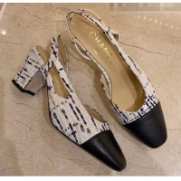 Top Quality Chanel Slingbacks In Lambskin & Tweed G31318 White/Black 2020