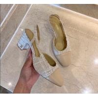 Discount Chanel Slingbacks In Lambskin & Tweed G31318 Beige 2020