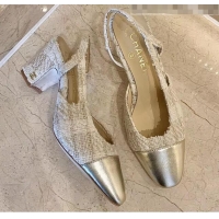 Inexpensive Chanel Slingbacks In Lambskin & Tweed G31318 Beige /Silver 2020