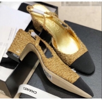 Promotional Chanel Slingbacks In Grosgrain & Tweed G31318 Gold/Black 2020