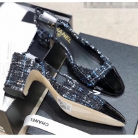 Cheapest Chanel Slingbacks In Patent Leather & Tweed G31318 Black/Blue 2020