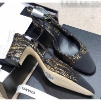 Low Price Chanel Slingbacks In Grosgrain & Tweed G31318 Black/Gold 2020