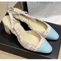 Reasonable Price Chanel Slingbacks In Patent Leather & Tweed G31318 Beige/Blue 2020