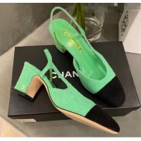 Promotional Chanel Tweed Slingbacks G31318 Green/Black 2020