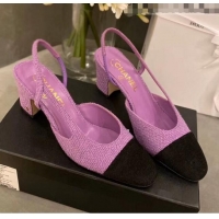 Best Quality Chanel Tweed Slingbacks G31318 Purple/Black 2020