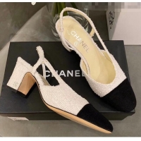 Popular Style Chanel Tweed Slingbacks G31318 Off-White/Black 2020