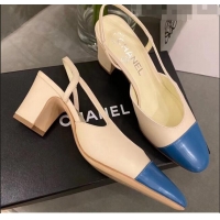 Beautiful Chanel Slingbacks In Calfskin & Grosgrain G31318 Beige/Blue 2020