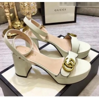 Low Price Gucci Leather Platform Sandal with Double G 573022 White 2020