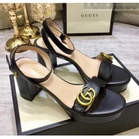 Low Price Gucci Leather Platform Sandal with Double G 573022 Black 2020