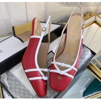 Top Quality Gucci Lambskin Leather Mid-heel Slingback Pump 608932 Red 2020