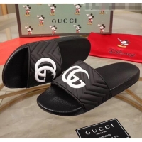 Famous Faux Gucci GG Rubber Slide Sandal G0905 Black/White 2020(For Women and Men)