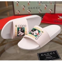 Grade Quality Gucci Disney x Gucci Rubber Flat Slide Sandals G0908 White 2020 (For Women and Men)