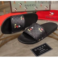 Popular Style Gucci Disney x Gucci Mickey GG Supreme Flat Slide Sandals G0910 Black 2020(For Women and Men)