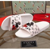 Discount Gucci x Disney Mickey GG Print Rubber Flat Slide Sandals G0916 White 2020