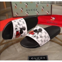 Promotional Gucci x Disney Mickey GG Print Rubber Flat Slide Sandals G0916 White/Black 2020 (For Women and Men)