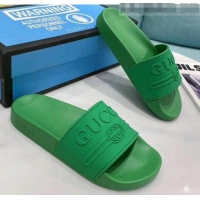 Inexpensive Gucci Logo Rubber Slide Sandal 522887 Green 2020