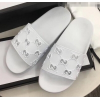 Grade Quality Gucci Rubber GG Slide Sandal 573922 White 2020(For Women and Men)