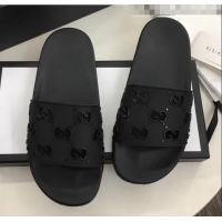 Low Cost Gucci Rubber GG Slide Sandal 573922 Black 2020(For Women and Men)