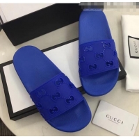 Good Product Gucci Rubber GG Slide Sandal 573922 Blue 2020(For Women and Men)