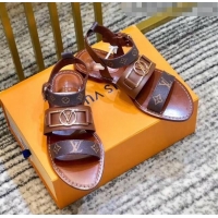 ​Best Quality Louis Vuitton ACADEMY Sandals in Calfskin & Monogram Canvas LV2632 Brown 2020