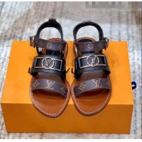 Inexpensive Louis Vuitton ACADEMY Sandals in Calfskin & Monogram Canvas LV2633 Black 2020