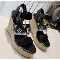 New Style Louis Vuitton LV Escale Starboard Wedge Sandal 1A7U48 Black 2020