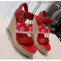 Imitation Louis Vuitton LV Escale Starboard Wedge Sandal 1A7U48 Red 2020