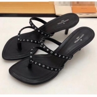 Reproduction Louis Vuitton Satin and Calfskin Citizen Thong Sandal LV0648 Black 2020