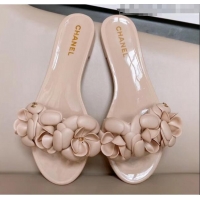 Good Quality Chanel TPU Camellia Slipper Sandals CC1303 Nude 2020