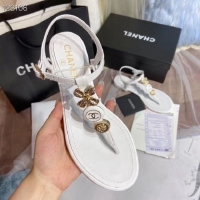 New Fashion Chanel Chain Around Thong Sandals G333615 White