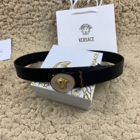 Top Design Versace Medusa Leather Belt with Diamonds V1209 Black