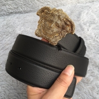 Low Cost Versace 3D Medusa Diamond Togo Leather belt V1210 Black/Bronze