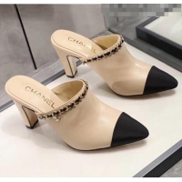 Buy Inexpensive Chanel Lambskin Chain Mules With 8.5cm Heel CC2032 Beige 2020