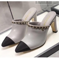 Affordable Price Chanel Lambskin Chain Mules With 8.5cm Heel CC2032 Grey 2020