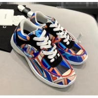 Inexpensive Chanel Multicolor Print Fabric & Calfskin Sneaker CC2035 Blue 2020