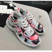 Top Design Chanel Multicolor Print Fabric & Calfskin Sneaker CC2035 Pink 2020