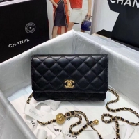 Discount Chanel WOC Original Leather Golden Ball Flap cross-body bag B33818 Black