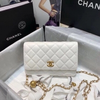 Cheapest Chanel WOC Original Leather Golden Ball Flap cross-body bag B33818 White