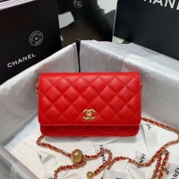 Classic Chanel WOC Original Leather Golden Ball Flap cross-body bag B33818 Red