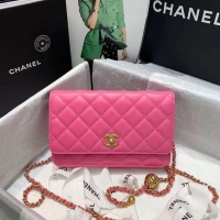 Grade Chanel WOC Original Leather Golden Ball Flap cross-body bag B33818 Pink