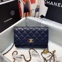 Fashion Chanel WOC Original Leather Golden Ball Flap cross-body bag B33818 Navy