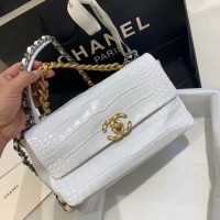 New Fashion CHANEL 19 Flap Bag Crocodile Leather AS1160 white