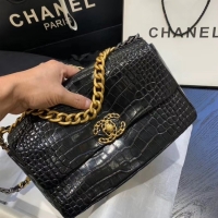 Grade Cheapest CHANEL 19 Flap Bag Crocodile Leather AS1160 black