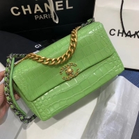 Best Cheap CHANEL 19 Flap Bag Crocodile Leather AS1160 green