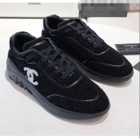 Buy Inexpensive Chanel Terry-cloth & Goatskin Classic Sneaker G02049 Black 2020