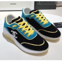 Discount Chanel Terry-cloth & Goatskin Classic Sneaker G02049 Black/Yellow 2020