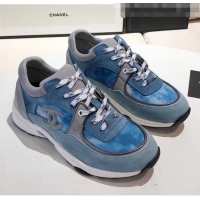 Low Cost Chanel Calfskin Suede & Fabric Classic Sneaker Denim G02057 Blue 2020(For Women and Men)