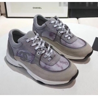 Promotional Chanel Calfskin Suede & Fabric Classic Sneaker G02059 Grey 2020(For Women and Men)