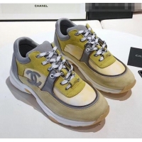 Purchase Chanel Calfskin Suede & Fabric Classic Sneaker G02059 Yellow 2020(For Women and Men)